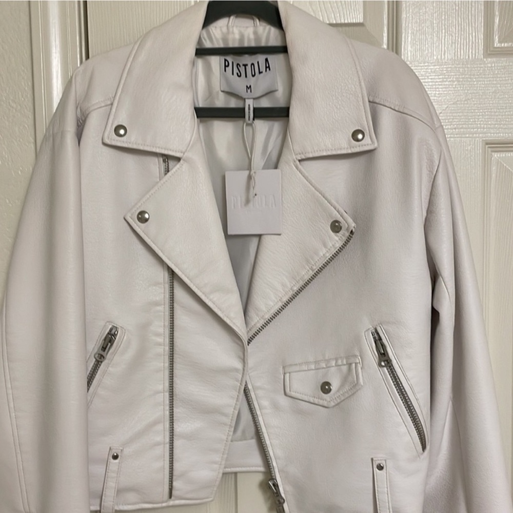 Pistols white faux Leather jacket size M